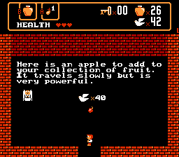 Spiritual Warfare (NES) screenshot: I can "buy" the apple (a weapon)