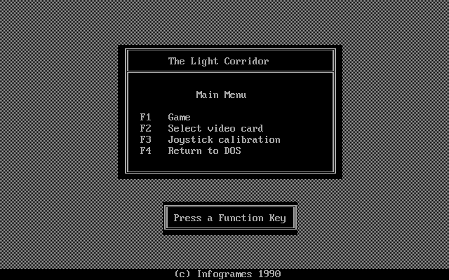 The Light Corridor (DOS) screenshot: Start menu