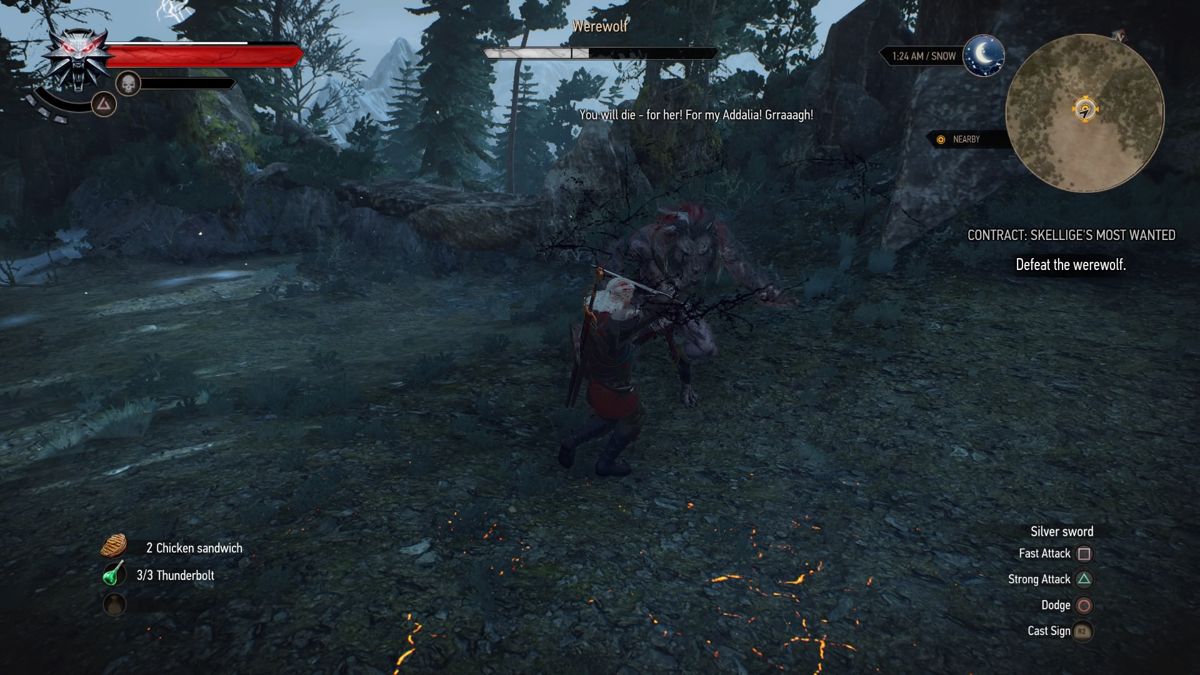 The Witcher 3: Wild Hunt - New Quest: "Contract: Skellige's Most Wanted" (PlayStation 4) screenshot: Fighting the werewolf
