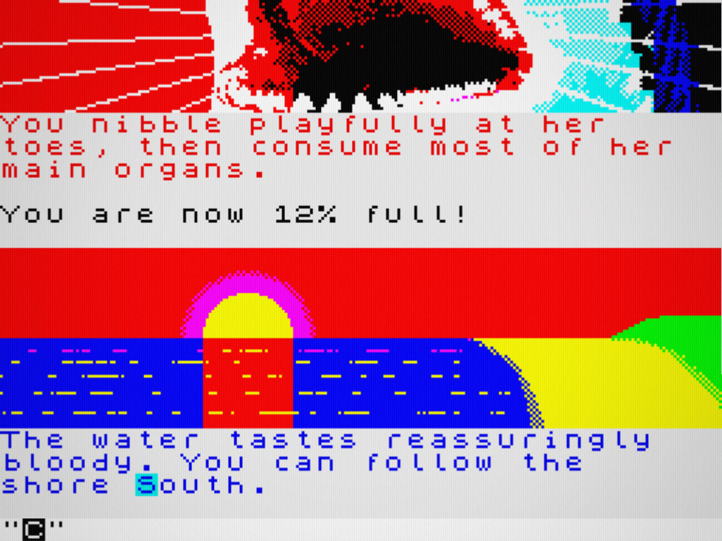 Jaws: The Text Adventure (Browser) screenshot: CHOMP! Delicious!