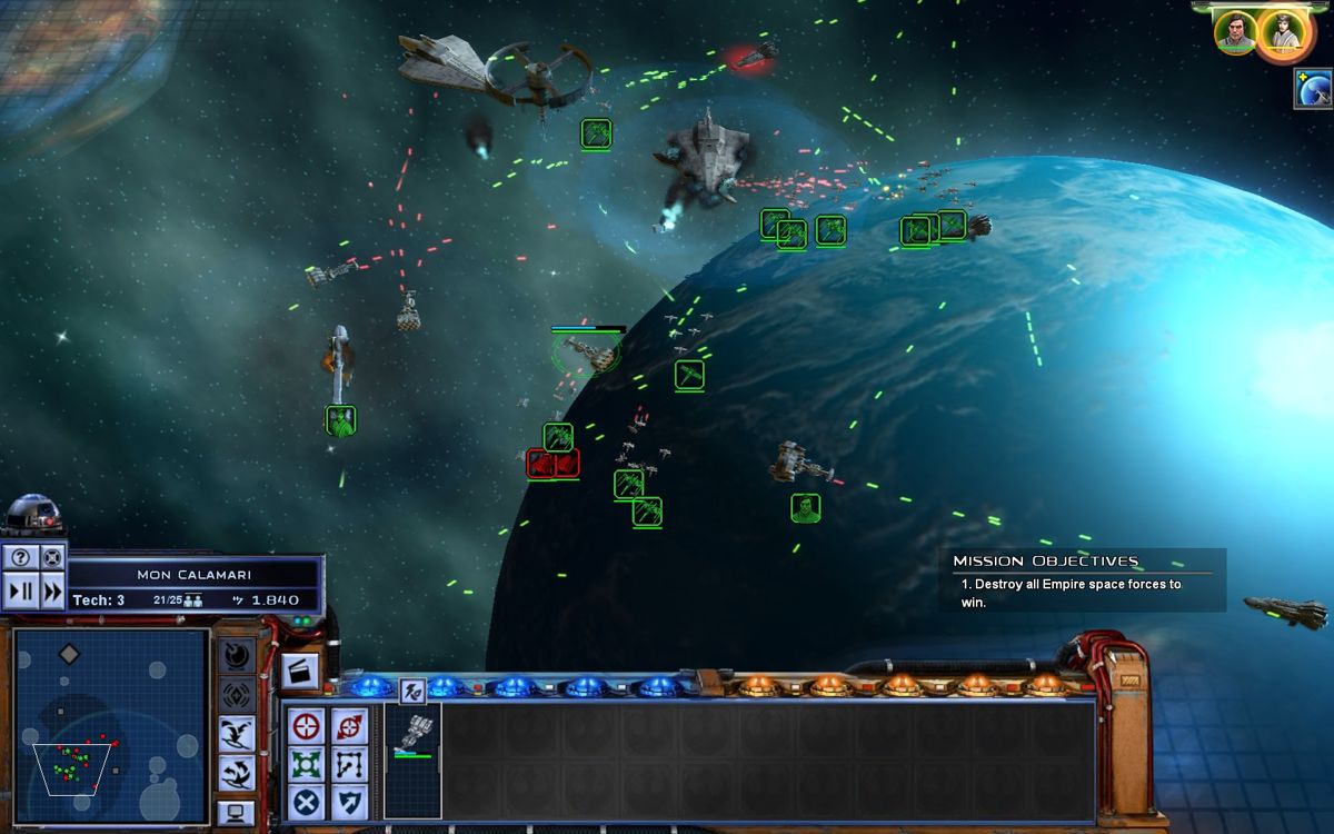 Star Wars: Empire at War (Windows) screenshot: Spaceship fight in the planet's orbit