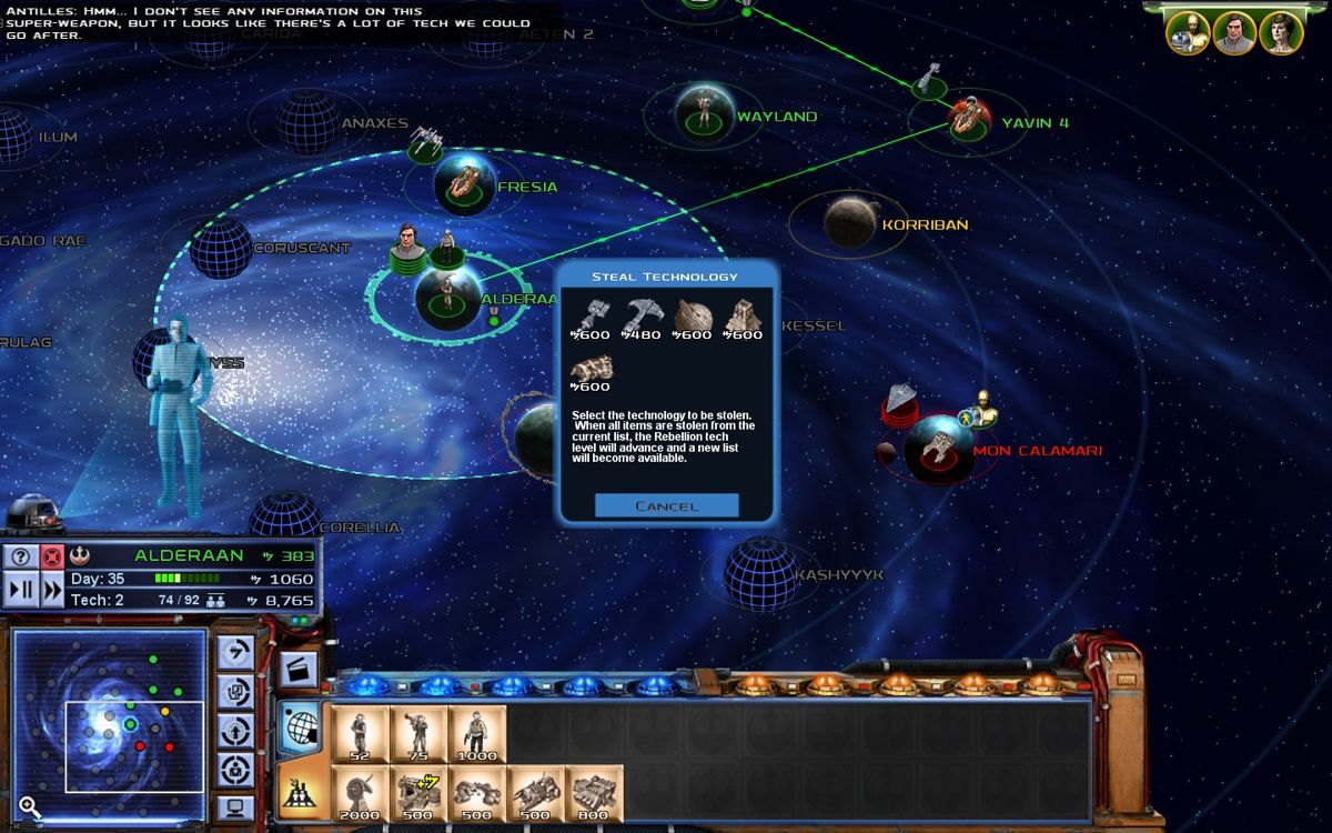 Star Wars: Empire at War (Windows) screenshot: Stealing enemy technology