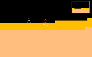 Fleuch PC (DOS) screenshot: There must be no contact with the ground<br>The debris scatter is optional and can be toggled in the game configuration screen
