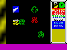 Saimazoom (ZX Spectrum) screenshot: I found something (Spanish version)