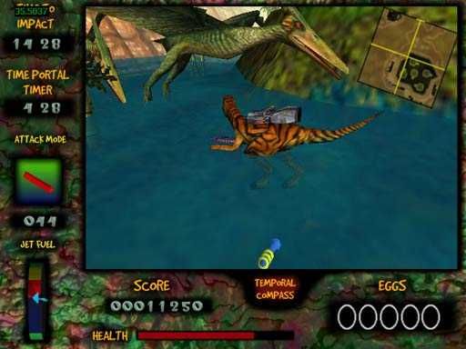 Nanosaur Extreme (Windows) screenshot: Nanosaur avoiding flying danger while in water