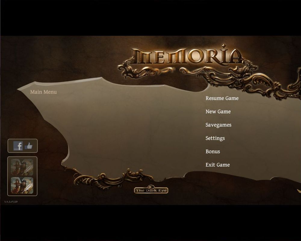 The Dark Eye: Memoria (Windows) screenshot: The main menu (English version)