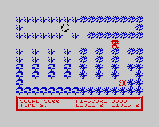 Bubble Trouble (ZX Spectrum) screenshot: Level 2 - All objects collected. The first pair of points of the succession (200p).