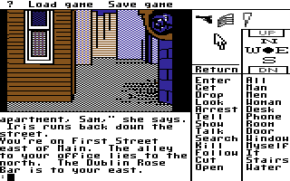 Borrowed Time (Commodore 64) screenshot: Outside the Rose.