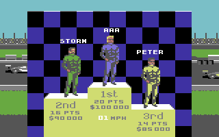 Danny Sullivan's Indy Heat (Commodore 64) screenshot: Winners podium
