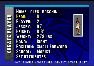 NBA Live 96 (Genesis) screenshot: Creating a player