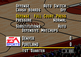 NBA Live 95 (Genesis) screenshot: During the game, you can pause and choose strategy for your team