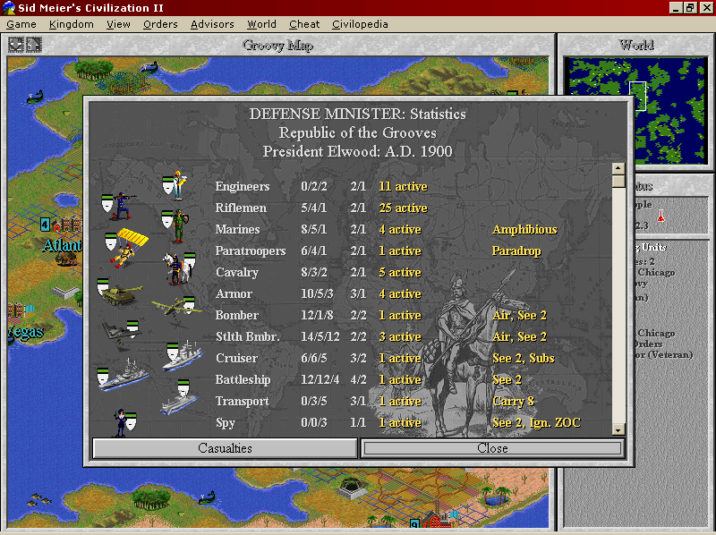Sid Meier's Civilization II (Windows 3.x) screenshot: A look at our army - isn't it impressinve?