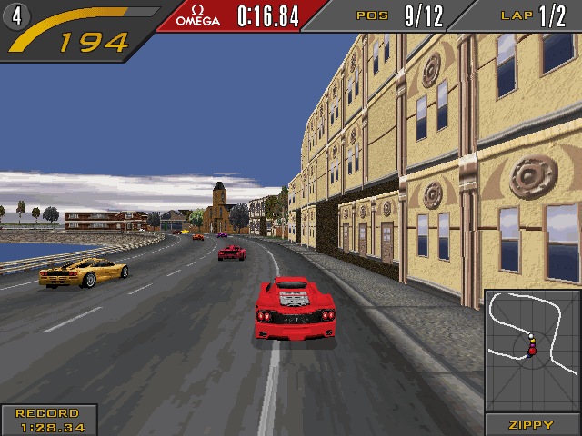 Need for Speed II (Windows) screenshot: Ferrari F50 following by the outer curve.