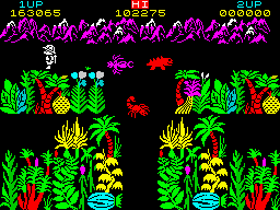 Sabre Wulf (ZX Spectrum) screenshot: A new foe: the earwig. Tenacious.