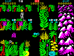 Sabre Wulf (ZX Spectrum) screenshot: The fresh wind of the mountains blow at Sabremans's face.