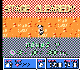 Panic Restaurant (NES) screenshot: Level cleared (Japanese version)