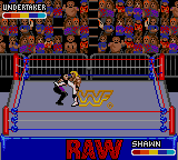 WWF Raw (Game Gear) screenshot: HBK gives Undertaker the Sweet Elbow Music.