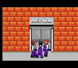 The Three Stooges (NES) screenshot: The door to the hospital