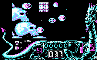 Netherworld (DOS) screenshot: CGA - Level 5 - avoiding those eyeballs