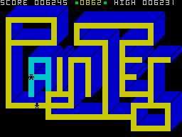 3D Painter (ZX Spectrum) screenshot: Maze 4 - "Yu smell like rotten camembert, u' know dat?"