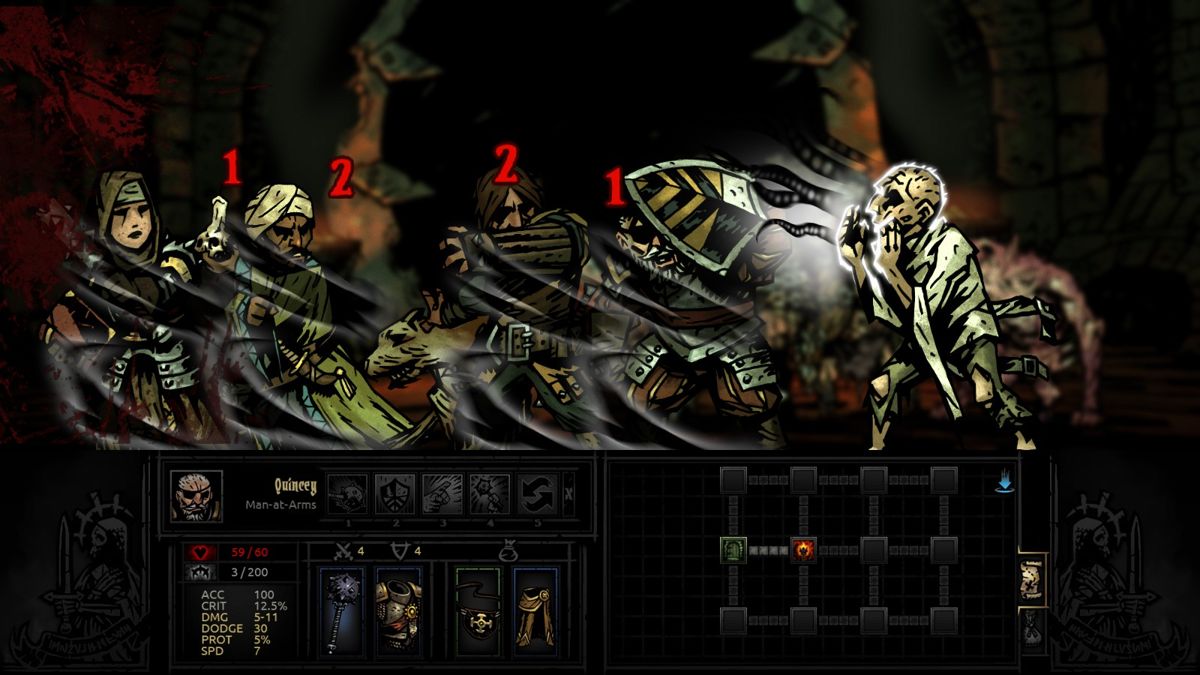 Darkest Dungeon (Windows) screenshot: You'll learn to hate and kill ASAP enemies like this loony here. I'll tell you why next screenshot.