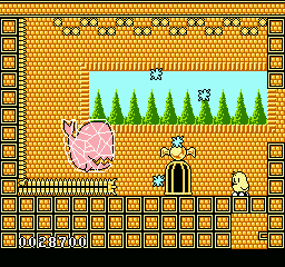 The New Zealand Story (NES) screenshot: The whale's the boss in Auckland