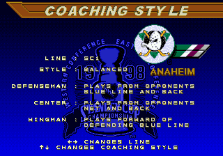 NHL 98 (Genesis) screenshot: Choosing coaching style during a game