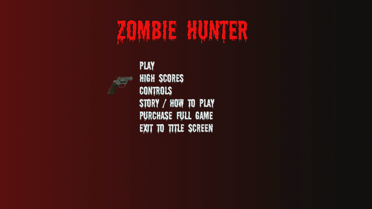Zombie Hunter (Xbox 360) screenshot: Main menu (Trial version)