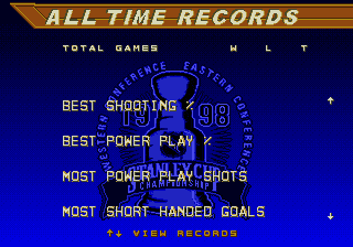 NHL 98 (Genesis) screenshot: All time records