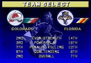 NHL 97 (Genesis) screenshot: Team select