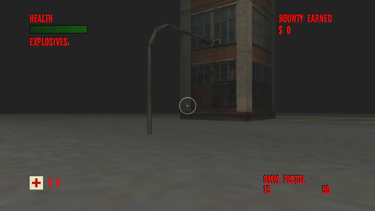 Zombie Hunter IV: Urban Annihilation (Xbox 360) screenshot: The range of vision is directly ripped from N64 shooters (Trial version)