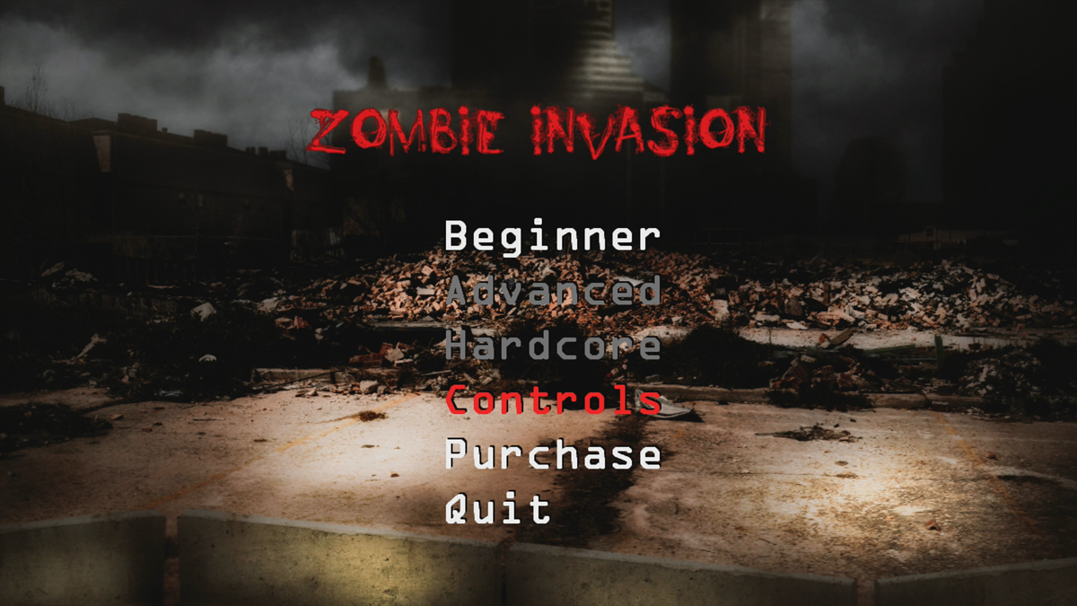 Zombie Invasion (Xbox 360) screenshot: Main menu (Trial version)