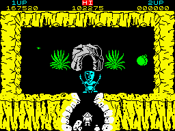 Sabre Wulf (ZX Spectrum) screenshot: The Guardian: only with the pieced together amulet, Sabreman can pass.