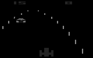 <small>Night Driver (Atari 2600) screenshot:</small><br> The game in black and white mode