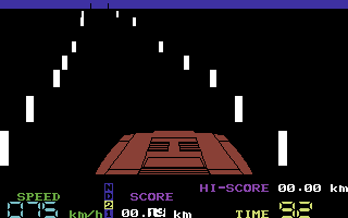 <small>Night Driver (Commodore 64) screenshot:</small><br> A race in progress
