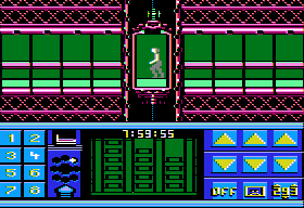 Impossible Mission II (Apple II) screenshot: Starting the game in an elevator.