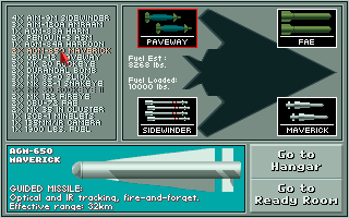 F-117A Nighthawk Stealth Fighter 2.0 (DOS) screenshot: Weapon selection (MCGA/VGA)