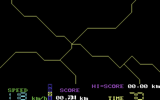 <small>Night Driver (Commodore 64) screenshot:</small><br> A crash!