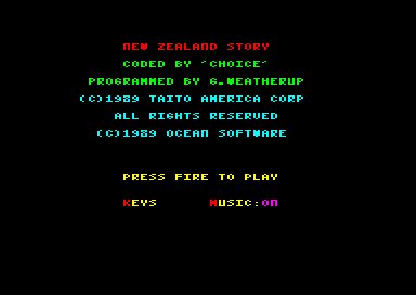 The New Zealand Story (Amstrad CPC) screenshot: Startup
