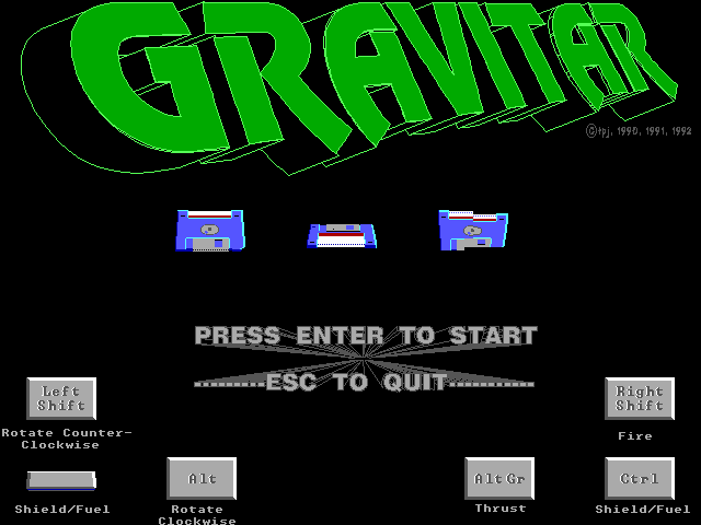 Gravitar (DOS) screenshot: The game's title screen