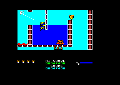 The New Zealand Story (Amstrad CPC) screenshot: Squirting water out