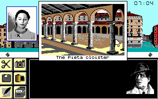 Murders in Venice (DOS) screenshot: I also get to take in some of Venice's splendid sights while I'm here. (EGA)