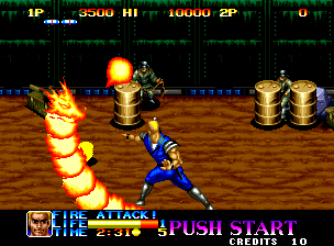 Ninja Commando (Neo Geo) screenshot: Using the fire attack