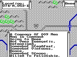 J.R.R. Tolkien's War in Middle Earth (ZX Spectrum) screenshot: Information on a company of fighters