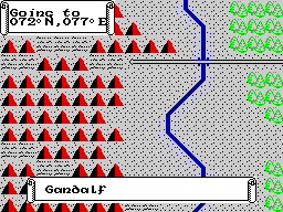 J.R.R. Tolkien's War in Middle Earth (ZX Spectrum) screenshot: Choosing a destination to go for Gandalf