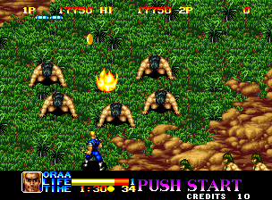 Ninja Commando (Neo Geo) screenshot: I have no idea why the cavemen are worshipping me