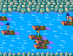 The Ninja (SEGA Master System) screenshot: Use the logs to get across the river