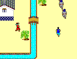 The Ninja (SEGA Master System) screenshot: Fighting close to a stream