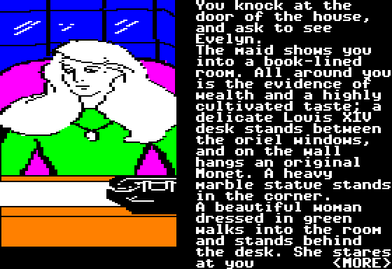 Nine Princes in Amber (Apple II) screenshot: Talking with Evelyn