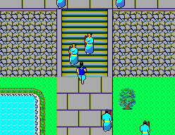 The Ninja (SEGA Master System) screenshot: A warrior can't even go up steps without someone hassling him